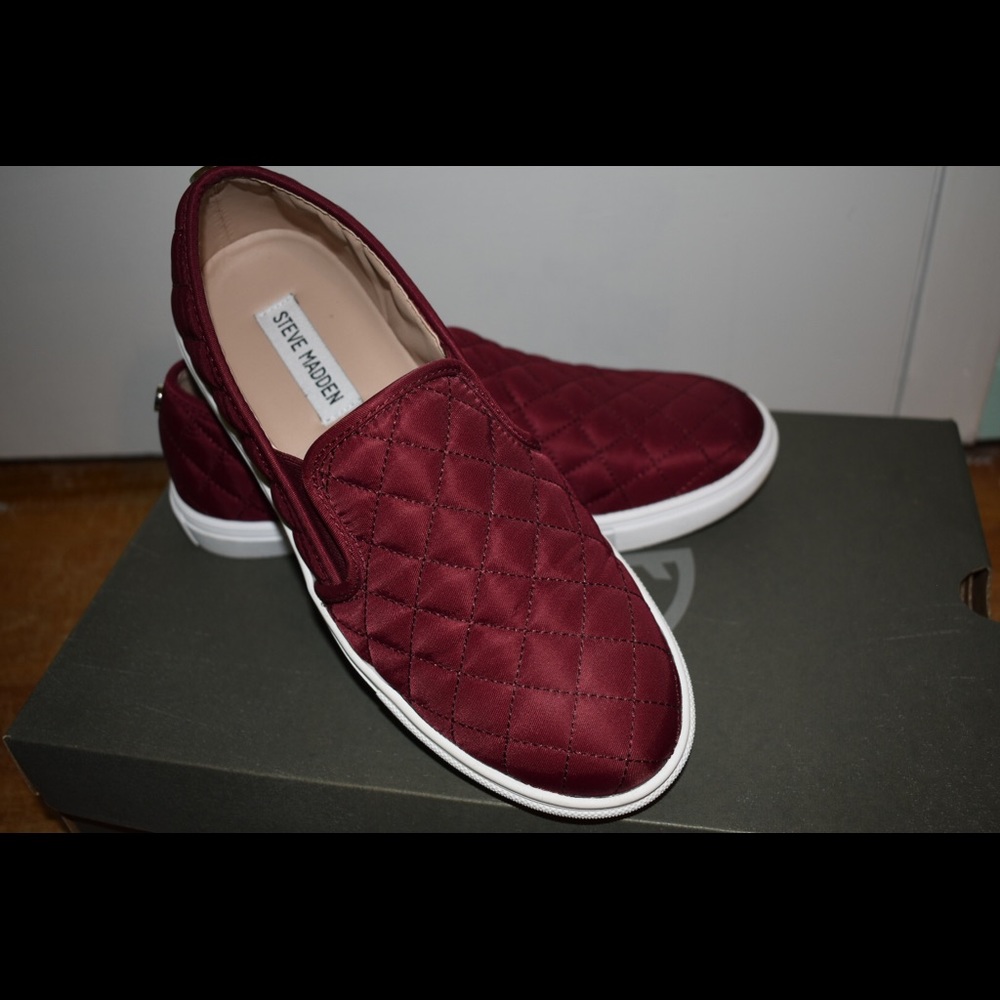 Burgundy slip on sneakers